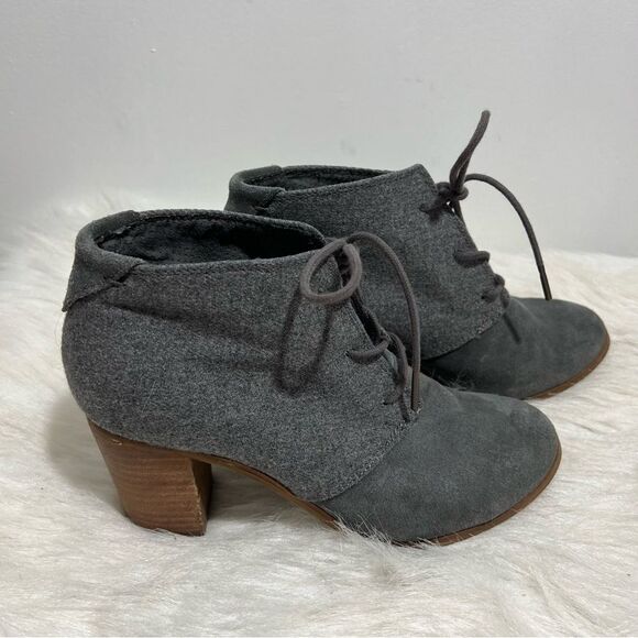Toms Lunata Grey Suede Block Heeled Lace-Up Booties‎ -- 8.5 - Picture 3 of 13